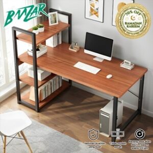 BMZAR Meja Belajar Serbaguna Meja Kantor Minimalis Meja Kerja Dengan Rak Buku Meja komputer Meja Tulis Kokoh