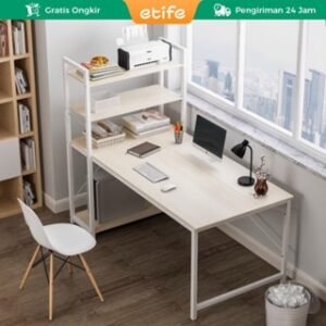 E-TIFE Meja Belajar Minimalis Meja Belajar Dengan Rak Buku Meja Kerja Dengan Rak Serbaguna (H Table)