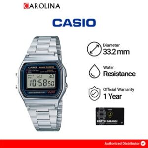 Jam Tangan Pria Casio General A158WA-1D Digital Dial Stainless Steel Band