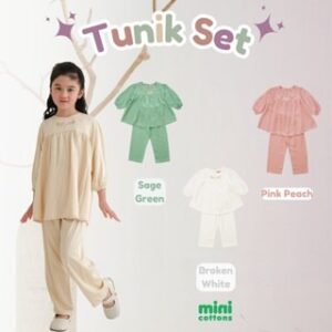 MINI COTTONS Setelan Tunik Set Dress Gamis Baju Lebaran Anak Perempuan 1-12 Tahun