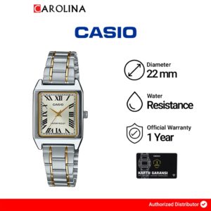 Jam Tangan Wanita Casio General LTP-V007SG-9B Tank Beige Dial Dual Tone Stainless Steel Band