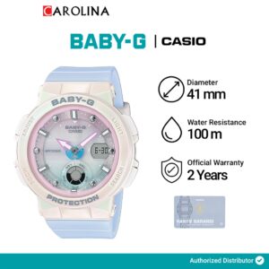 Jam Tangan Wanita Casio Baby-G BGA-250-7A3 Neon illuminator Digital Analog Dial Pastel Blue Resin Band