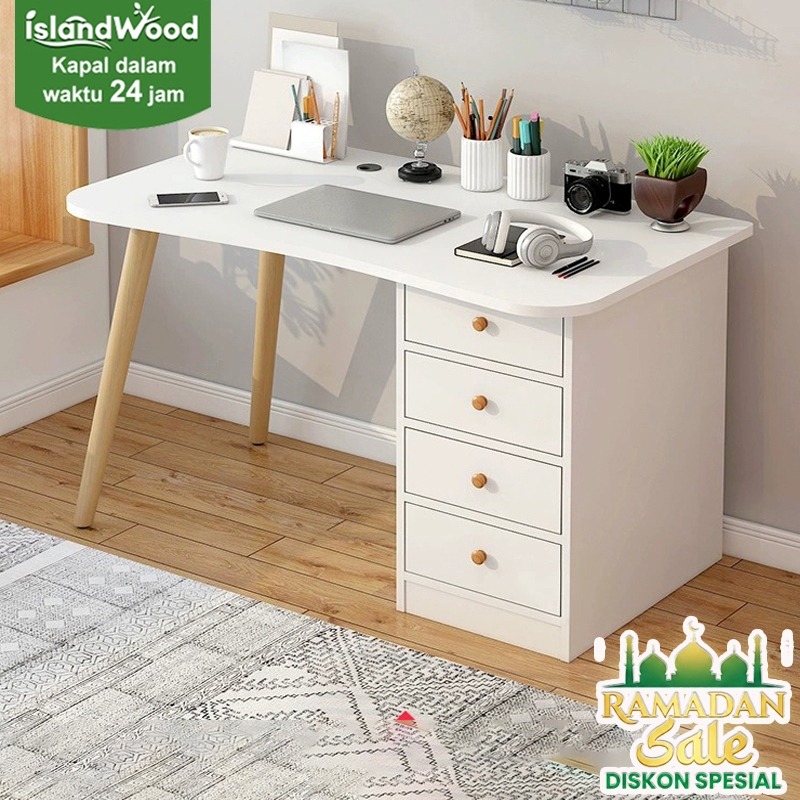 Meja Belajar Dengan 4 Laci Meja Kerja Meja Komputer Meja Kerja Serbaguna 120CM Meja Kantor Minimalis