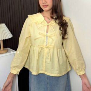 Tasa.id – Atasan Wanita Coquette Tangan Panjang – Blouse Korea – Ribbon Top y2k – Baju Tali