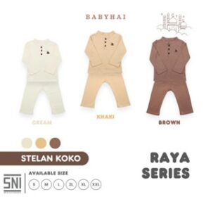 BABY HAI Rayya Series –  Setelan Koko Baju Panjang Celana Panjang – Seri Coklat – Set Baju Lebaran Anak/Koko Anak