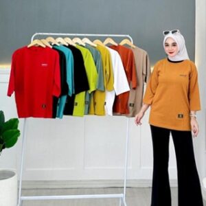 SINCTARO Kaos Oversize Hijab Style Lengan 7/8 Kaos Wanita Katun Combed