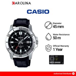 Jam Tangan Pria Casio General MTP-VD01L-1E Black Dial Black Leather Band