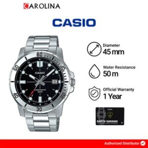 Jam Tangan Pria Casio General MTP-VD01D-1E Enticer Black Dial Stainless Steel Band