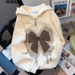 Vallina Saramatine Ribbon Zip Hoodie Jacket Remaja Wanita Korean Style Premium Pita Samaratine