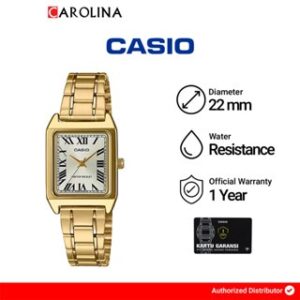 Jam Tangan Wanita Casio General LTP-V007G-9B Tank White Dial Gold Stainless Steel