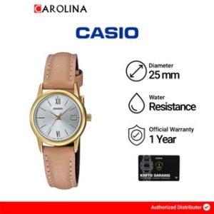 Jam Tangan Wanita Casio General LTP-V002GL-7B3 Silver Dial Brown Leather Band