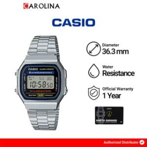 Jam Tangan Unisex Casio General A168WA-1W Retro Digital Dial Stainless Steel Band