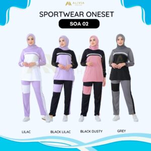 Alivia House – Sportwear Oneset Alivia SOA02 – Setelan Olahraga Wanita – Baju Olahraga Kaos Muslimah – Setelan Senam Sepeda Lari Jogging