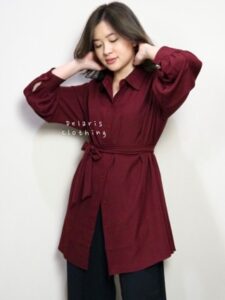 3sisters – Atasan Kemeja Belt Premium Fashion Blouse Muslim Wanita