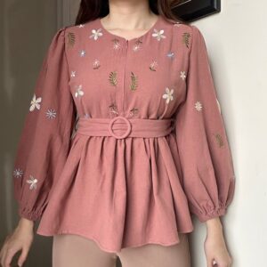 Reyna Top atasan kemeja blouse wanita linen bordir korean style by biel the label is in