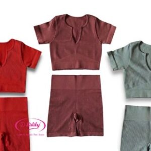 Lidily – Setelan Baju Olahraga | Set Crop Top +  Hotpant Sport | Baju Senam Katun | Pakaian Dalam Atasan Crop V-Neck Set Celana Pendek Yoga Gym Fitnes | Setelan Sportwear Olahraga Wanita Zumba GYM Fitnes