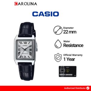 Jam Tangan Wanita Casio General LTP-V007L-7B1 Tank Silver Dial Black Leather Band