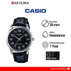 Jam Tangan Pria Casio General MTP-V001L-1B Black Dial Black Leather Band