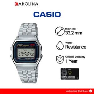 Jam Tangan Unisex Casio General A159WA-N1 Retro Digital Dial Stainless Steel Strap
