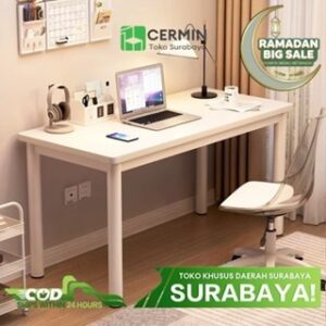 Pengiriman Dari Surabaya---Meja Belajar Kayu Meja Kantor Besi Meja Kerja Minimalis Meja Putih Meja Komputer 140CM