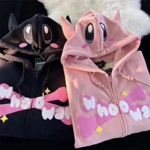 Vallina Outfit – Whoo Wap Zip Jacket Hoodie Cutes Outerwear Remaja Wanita Korean Style Premium