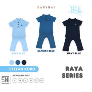 BABY HAI Rayya Series – Setelan Koko Baju Pendek Celana Panjang – Seri Biru – Set Baju Lebaran Anak/Koko Anak
