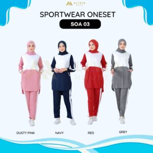 Alivia House – Sportwear Oneset Alivia SOA03 – Setelan Olahraga Wanita – Baju Olahraga Kaos Muslimah – Setelan Senam Sepeda Lari Jogging