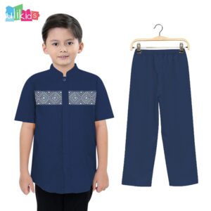 Ulikids Kemeja Koko Pria Anak Laki-Laki Koko Pendek  Kombinasi Bordir Batik Bahan Katun Toyobo Terlaris Dan Terbaru Lebaran 2026