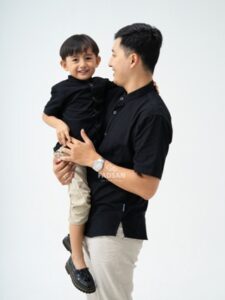 Koko Couple Ayah Dan Anak Lengan Pendek Hitam Baju Harian Katun Organik Tufy Series FADSAN