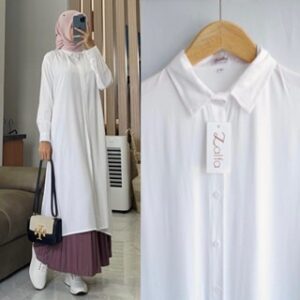 NEYLA long tunik rayon twill PREMIUM by zalfaoutfit / Baju Atasan Polos Wanita Muslim Premium Lengan Panjang Full Kancing