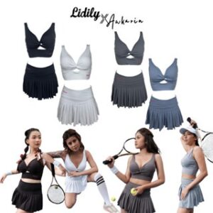 LIDILY X AWKARIN – Setelan Sportwear Bra+Rok Special Collaboration | Sportswear Pakaian Olahraga Wanita | Pakaian Golf Tennis | Baju Olahraga Tennis Pakaian Dalam Sport A003