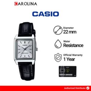 Jam Tangan Wanita Casio General LTP-V007L-7E1 Tank Silver Dial Black Leather Band