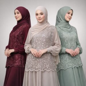 Vallina Outfit – Cintya Maxy Dress Set Vest Brokat Premium Gamis Wanita Muslim Pesta Kondangan Modern M – XL