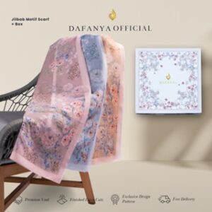 DAFANYA – All Series Jilbab All Motif Kerudung Segi Empat Hijab Scarf bahan Voal Laser Cut + BOX Motif Bunga Putih