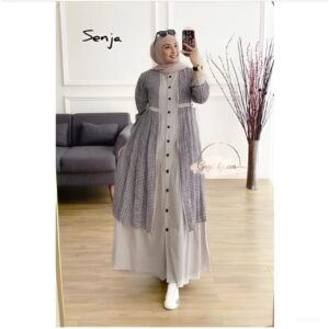 Vallina Outfit – Senja Dress Gamis Muslim Wanita Matt Rami Mix Katun  2in1 busui OOTD Casual Daily Premium