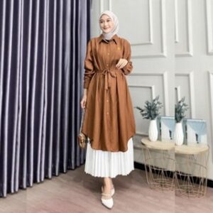 LISSY long tunik kemeja tunik wanita atasan wanita kekinia polo linen free tali pingganglt
