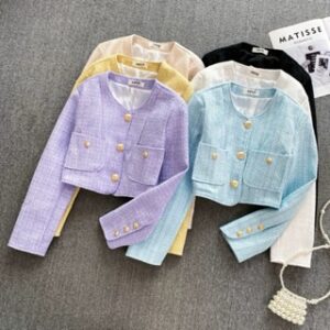Susana Mall Blazer Tweed Crop Top Korean Outfit Wanita M644