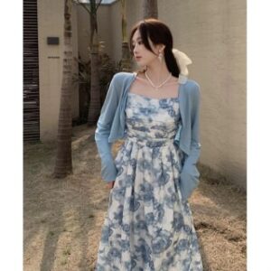 EMITA BLOOM floral midi dress cantik ke pantai panjang Wanita korean style tanpa lengan motif bunga jumbo terbaru 2026 kondangan outfit wanita kekinian
