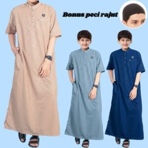 Family Muslim – koko embos usia 3-14 Tahun Gamis anak laki laki jubah anak laki laki baju koko anak