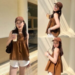 GAURY LINEN TOP TANK TOP BLOUSE ATASAN WANITA KOREA STYLE