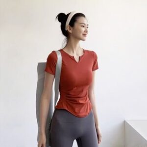 Wanita Olahraga  Baju Pendek Lengan Nylon Kaos Gym T-Shirt  Yoga Fitness Sportwear