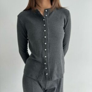 KAIA TOP | Atasan Knit Wanita Lengan Panjang Basic Korean Top Summer Baju Knit Kancing Rib Wanita Long Sleeve SOMA