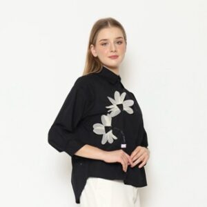 [ Senchi ] – Miihi Twin Flower Cute Shirt / Kemeja Bunga Lucu Wanita / Atasan Kemeja Style Jepang Korea