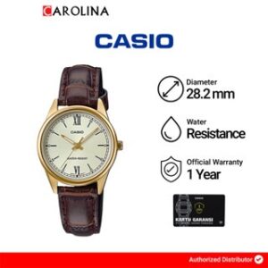 Jam Tangan Wanita Casio General LTP-V005GL-9B Gold Dial Brown Leather Band