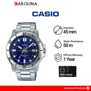 Jam Tangan Pria Casio General MTP-VD01D-2E Enticer Blue Dial Stainless Steel Band