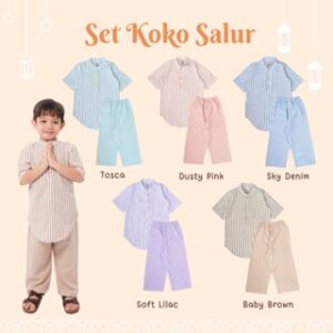 Yobebee Setelan Koko Salur Stripe Anak Set 1-12 thn / Kurta Set / Koko Set Baju Lebaran