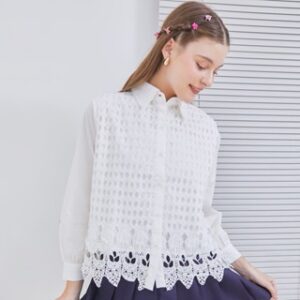 [ Senchi ] – Sumiko Brocade Lace Shirt / Atasan Kemeja Brokat Brukat / Atasan Kemeja Renda Wanita / Kemeja Katun Kombinasi Brokat