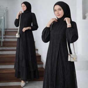 Vallina Outfit Olivia New Dress Maxy Wanita Muslim Matt Velvet Mix Brukat Kondangan Gamis Lebaran