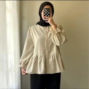 Lolly Ruffle Shirt – Kemeja Oversize Linen – Atasan Wanita