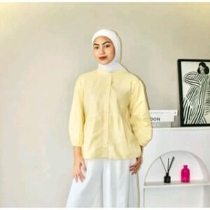 Promo MNP Kyren Blouse Katun Linen Kemeja Wanita Soft Yellow